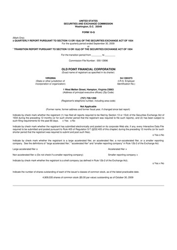 Thumbnail Old Point Financial 10-Q Quarterly Report FY 