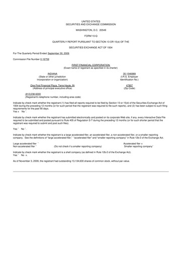 Thumbnail First Financial 10-Q Quarterly Report FY 