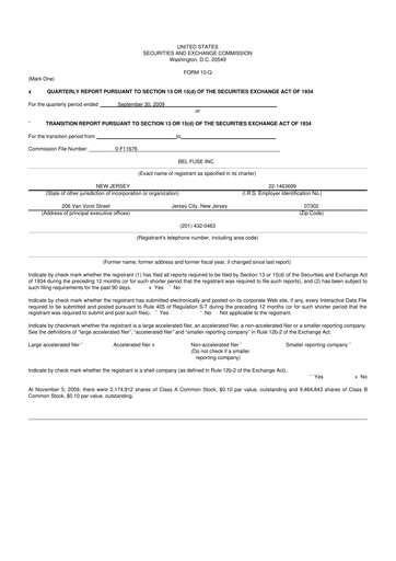 Thumbnail Bel Fuse 10-Q Quarterly Report FY 