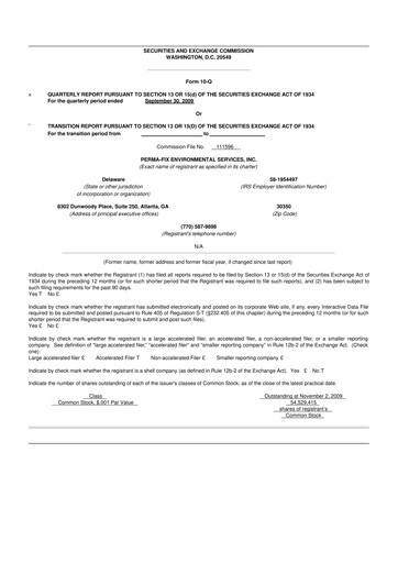 Miniature Perma-Fix Environmental Services 10-Q Rapport trimestriel  
