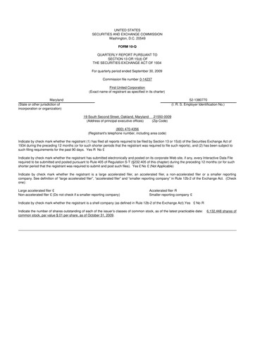 Thumbnail First United Corporation 10-Q Quarterly Report FY 
