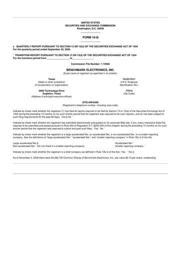 Thumbnail Benchmark Electronics
 10-Q Quarterly Report FY 