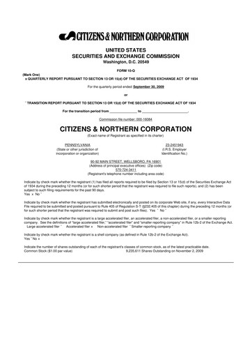 Thumbnail Citizens & Northern Corp 10-Q Quarterly Report FY 