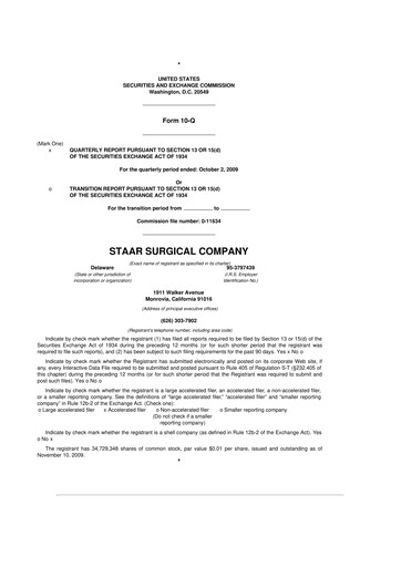 Thumbnail STAAR Surgical 10-Q Quarterly Report FY 