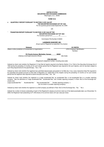 Miniature Landmark Bancorp 10-Q Rapport trimestriel  