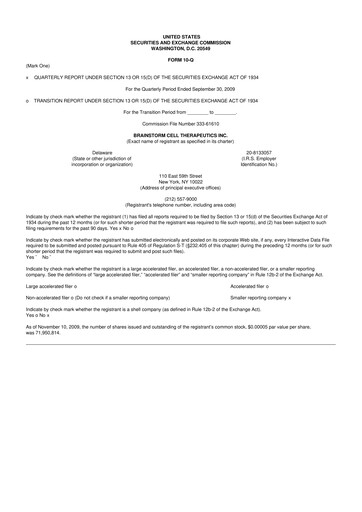 Thumbnail BrainStorm Cell Therapeutics 10-Q Quarterly Report FY 