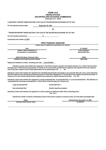 Thumbnail First Financial Bank
 10-Q Quarterly Report FY 