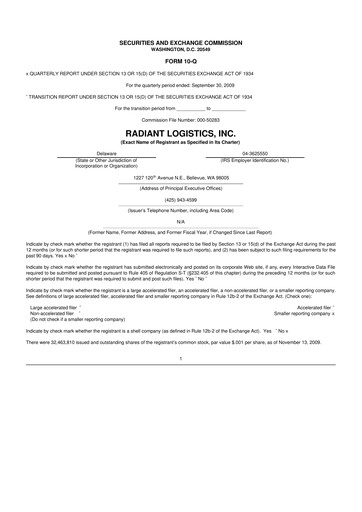 Thumbnail Radiant Logistics
 10-Q Quarterly Report FY 