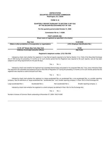 Thumbnail Foot Locker
 10-Q Quarterly Report FY 