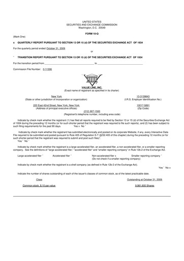 Thumbnail Value Line 10-Q Quarterly Report FY 