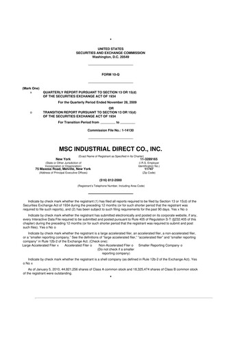 Thumbnail MSC Industrial Direct 10-Q Quarterly Report FY 