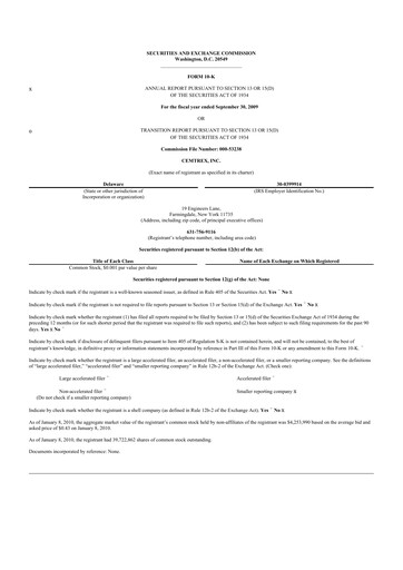 Miniature Cemtrex 10-K Rapport annuel 