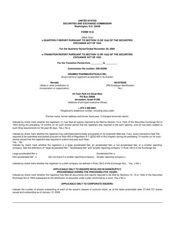Miniature Oramed Pharmaceuticals 10-Q Rapport trimestriel  