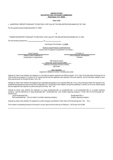 Thumbnail World Acceptance Corporation 10-Q Quarterly Report FY 