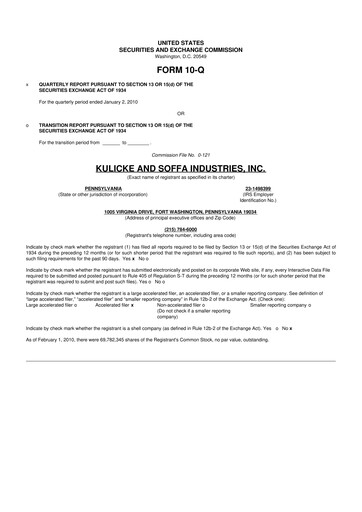 Vorschaubild Kulicke and Soffa Industries 10-Q Quartalsbericht  