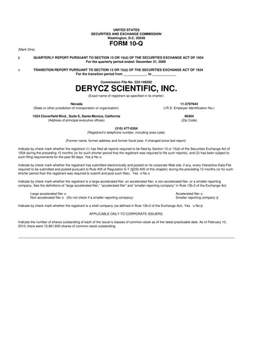 Miniature Research Solutions 10-Q Rapport trimestriel  