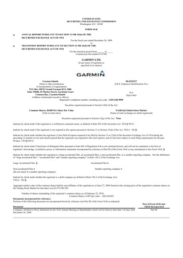 Thumbnail Garmin 10-K Annual Report 