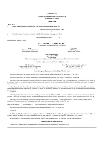 Thumbnail Benchmark Electronics
 10-K Annual Report 