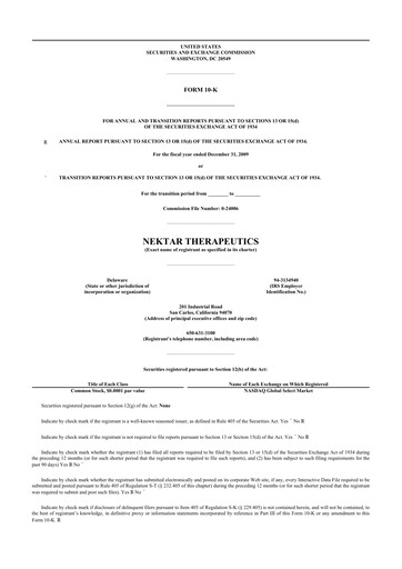 Thumbnail Nektar Therapeutics
 10-K Annual Report 