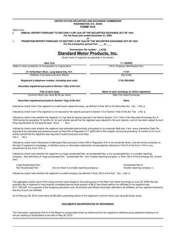 Thumbnail Standard Motor Products 10-K Annual Report 