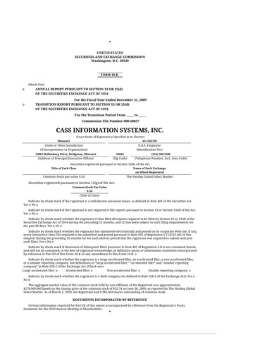 Thumbnail Cass Information Systems 10-K Annual Report 