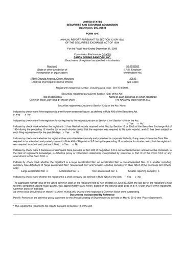 Thumbnail Sandy Spring Bank 10-K Annual Report 