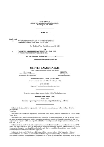 Miniature ConnectOne Bancorp 10-K Rapport annuel 