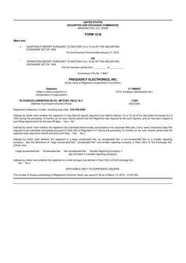 Thumbnail Frequency Electronics 10-Q Quarterly Report FY 
