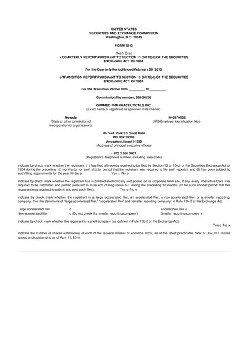 Miniature Oramed Pharmaceuticals 10-Q Rapport trimestriel  