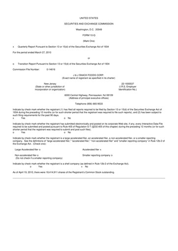 Thumbnail J&J Snack Foods
 10-Q Quarterly Report FY 