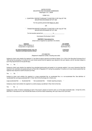 Thumbnail Dentsply Sirona
 10-Q Quarterly Report FY2010 