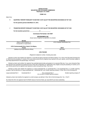 Thumbnail NeoGenomics
 10-Q Quarterly Report FY 