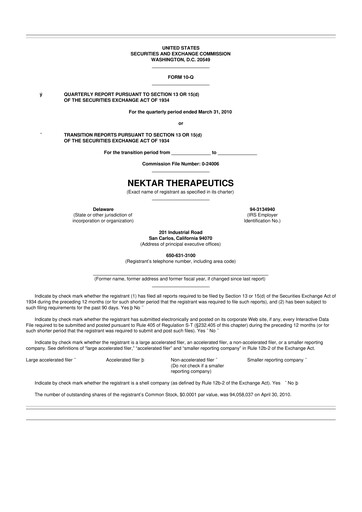Thumbnail Nektar Therapeutics
 10-Q Quarterly Report FY 