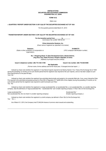 Vorschaubild China Automotive Systems 10-Q Quartalsbericht  