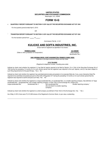 Vorschaubild Kulicke and Soffa Industries 10-Q Quartalsbericht  