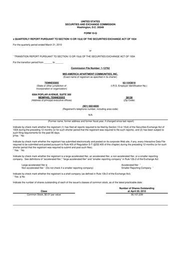 Thumbnail Mid-America Apartment Communities 10-Q Quarterly Report FY 