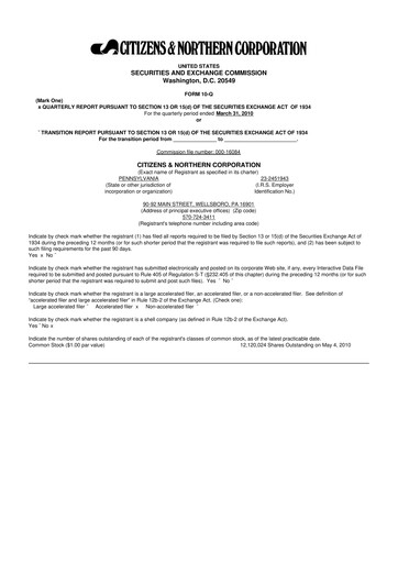Thumbnail Citizens & Northern Corp 10-Q Quarterly Report FY 