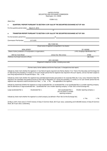 Thumbnail Bel Fuse 10-Q Quarterly Report FY 