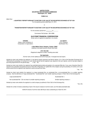 Thumbnail Old Point Financial 10-Q Quarterly Report FY 