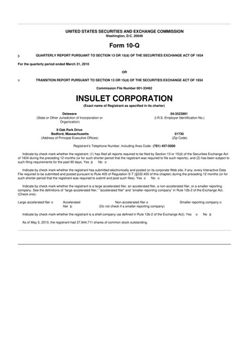 Thumbnail Insulet 10-Q Quarterly Report FY 