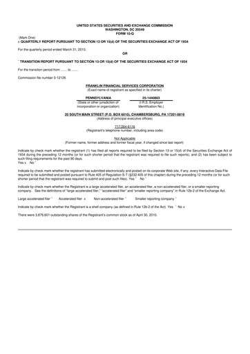 Thumbnail Franklin Financial Services Corporation 10-Q Quarterly Report FY 