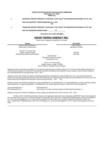 Thumbnail Gran Tierra Energy 10-Q Quarterly Report FY 