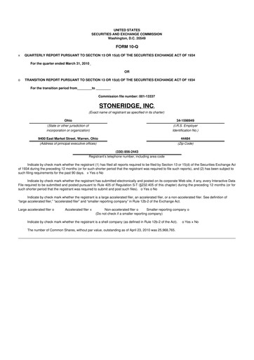 Thumbnail Stoneridge 10-Q Quarterly Report FY 