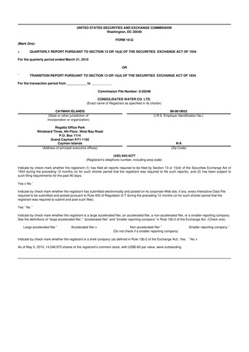 Thumbnail Consolidated Water 10-Q Quarterly Report FY 