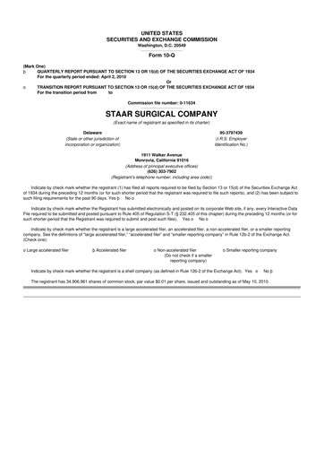 Thumbnail STAAR Surgical 10-Q Quarterly Report FY 