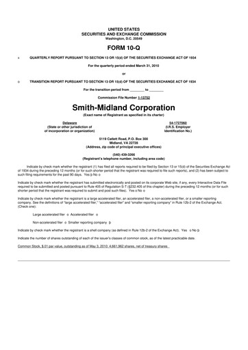 Thumbnail Smith-Midland Corporation 10-Q Quarterly Report FY 
