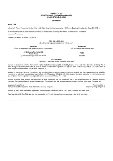 Thumbnail Zion Oil & Gas 10-Q Quarterly Report FY 