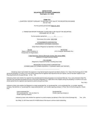 Miniature Cytosorbents 10-Q Rapport trimestriel  