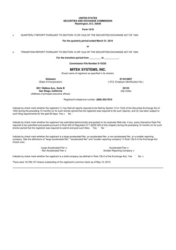 Thumbnail Mitek Systems
 10-Q Quarterly Report FY 