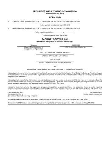 Thumbnail Radiant Logistics
 10-Q Quarterly Report FY 